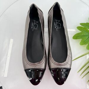 AGL Naomi Womens Ballet Flats Size 39.5 9.5 Quilted Silver Black Leather Cap Toe